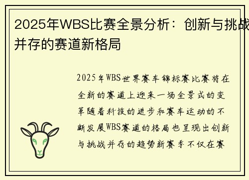 2025年WBS比赛全景分析:创新与挑战并存的赛道新格局
