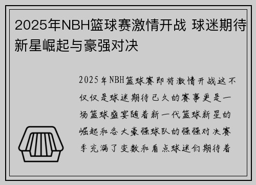 2025年NBH篮球赛激情开战 球迷期待新星崛起与豪强对决